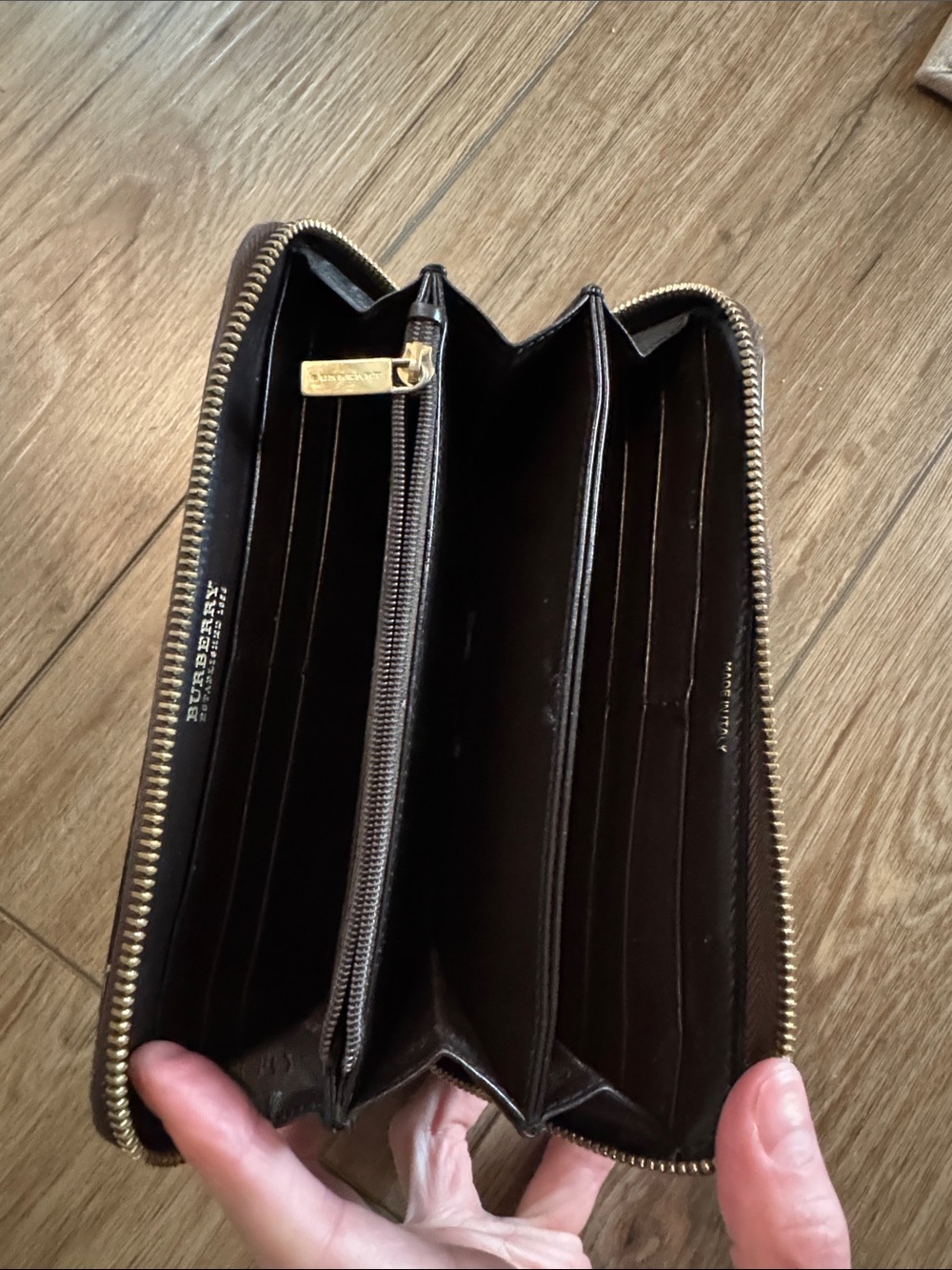 Burberry Tan Plaid Wallet with Black and Red Accents - Picture 3 of 5